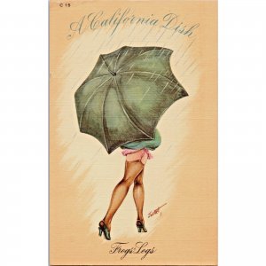 FROG'S LEGS - A California Dish - Vintage Pin-up Linen Postcard - Pretty Girl