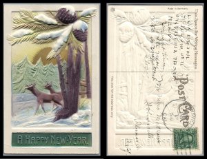 ABRO 1910  Vintage Happy New Year Card Posted Johnsville Ca. Embossed