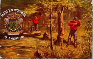 Modern Woodmen Of American Fraternal Masonic c1910 Postcard Lumberjack JT10