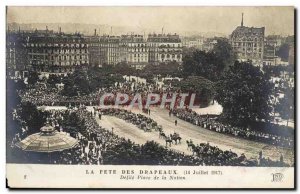 Old Postcard La Fete Des Flags July 14, 1917 Defile Place de la Nation Army