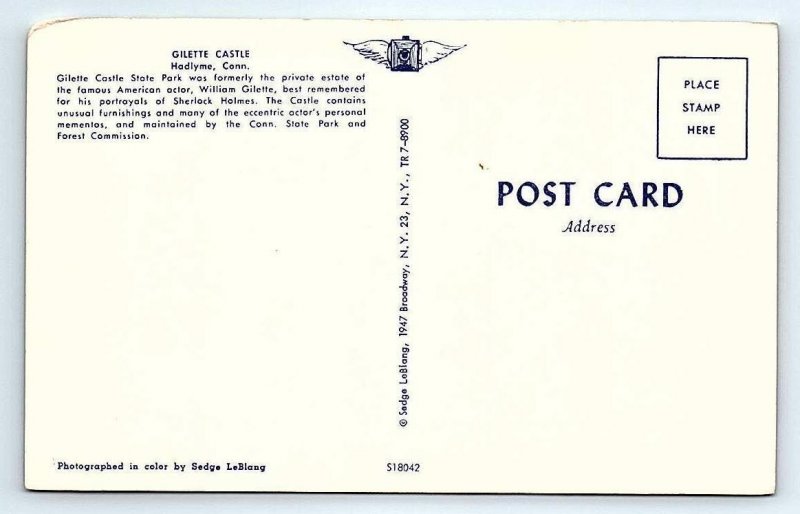 HADLYME, CT Connecticut ~ GILETTE CASTLE c1950s Middlesex County Postcard