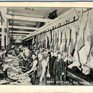 c1900s Chicago, IL Stockyards Beef Cutting Meat Plant Occupational Steak PC A168