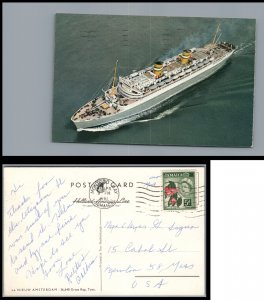 Abro Stamps 1961 S.S. Nieuw Amsterdam Montego Bay to Newton Mass Postcard