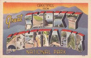 Greetings from the Smoky Mountains National Park - Linen Large Letter - Linen