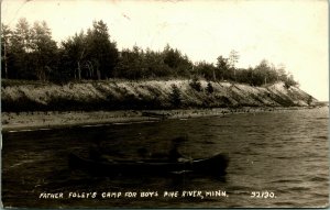 RPPC Canoe on Pine River Father Foley's Camp For Boys Minnesota MN Postcard D1