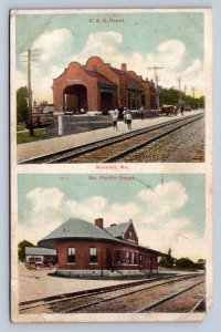 J96/ Marshall Missouri Postcard c1910 Railroad Depot C&A and M.P. Depot 446