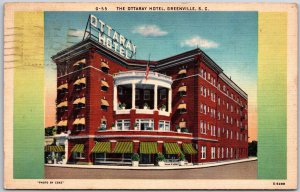 Greenville SC-South Carolina, 1943 The Ottaray Hotel, Street View, Old Postcard