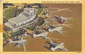 Love Field Municipal Airport Aerial View Dallas Texas 1952 linen postcard