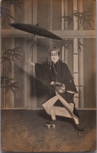 Japan Costume Men With Umbrella Gay Interest Vintage RPPC 09.71