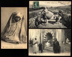 Algeria Algier 3 postcard Native costumes,Street & Rural scenes