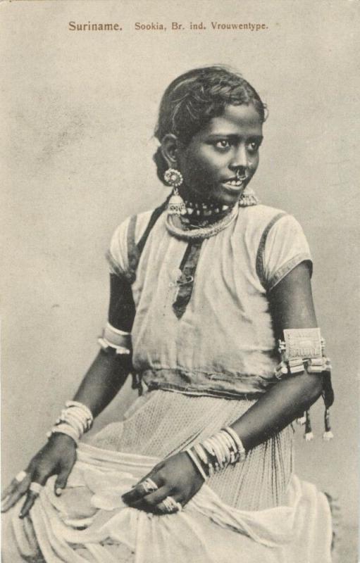 suriname, British Indian Girl, Sookia, Nose Piercing, Jewelry (1899) Postcard