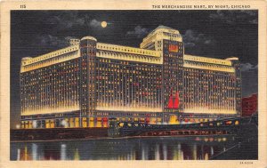 Chicago Illinois 1937 Postcard The Merchandise Mart by Night