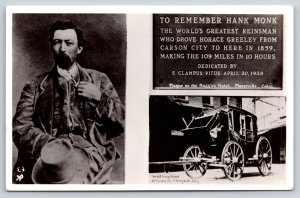 RPPC~Placerville CA~Raffles Hotel~Hank Monk Plaque~Stage Coach~1940s Postcard
