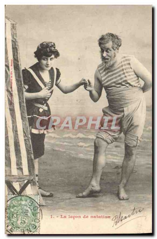 Postcard The Old Woman swimming lesson