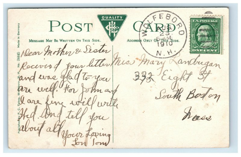 Wolfeboro NH Pinkham's Well Sweep Postcard Mother Children Hand Colored 