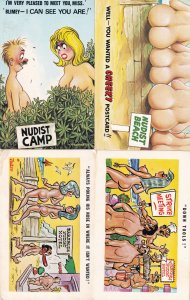 Nudist Camp Colony Beach 4x Comic Postcard s