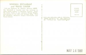 Stanton, MO Missouri  WINDMILL RESTAURANT & TRAVEL CENTER  Roadside  Postcard