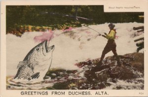 Greetings from Duchess Alberta Fishing Exaggerated Fish Unused PECO Postcard G49