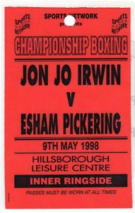 Jon Jo Irwin Vs Esham Pickering Hillsborough 1998 Boxing Press Pass