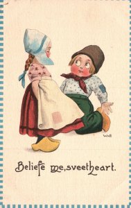 Vintage Postcard Kids Lovers Believe Me Swetheart Quarell Explaining