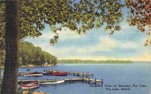 Fox Lake Boat Docks Illinois 1950s linen postcard