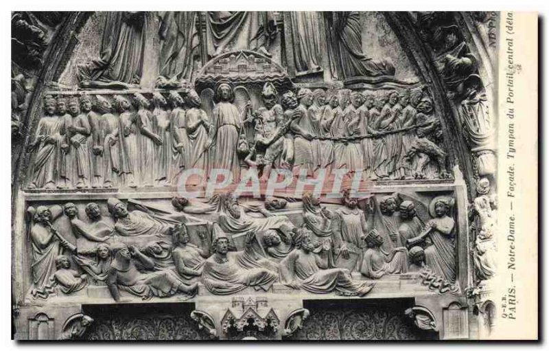 Postcard Old Paris Notre Dame Facade Tympanum of the Central Portal