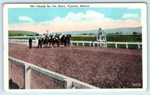 TIJUANA, MEXICO  Horses Ready for the Start Racetrack ca 1920s  Postcard