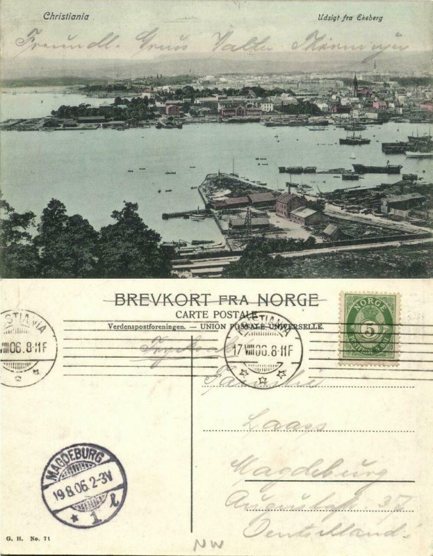 norway norge, CHRISTIANIA, Udsigt fra Ekeberg (1906) Postcard