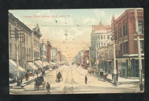 JOLIET ILLINOIS CHICAGO STREET SCENE DOWNTOWN STORES VINTAGE POSTCARD 1910