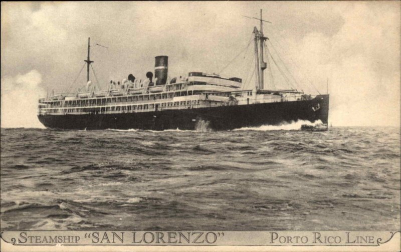 Porto Puerto Rico Line Steamship SAN LORENZO c1920s Postcard