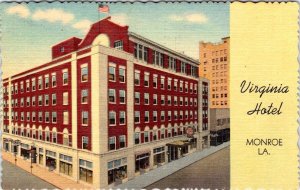 Monroe, LA Louisiana  VIRGINIA HOTEL  1954 Curteich Linen Advertising Postcard