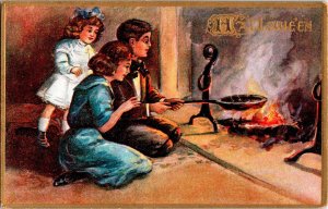 Vintage Raphael Tuck Children & Fireplace Antique Halloween Postcard (UNUSUAL)