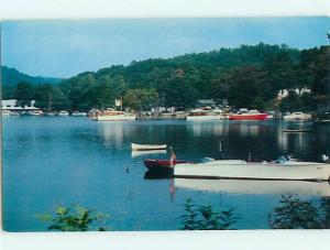 Unused Pre-1980 MOBIL GAS STATION AT MARINA WITH BOATS in Connecticut CT v4309