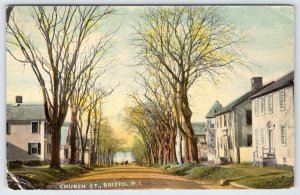 1912 BRISTOL RHODE ISLAND*CHURCH STREET*DIRT ROAD*HOUSES*ANTIQUE POSTCARD