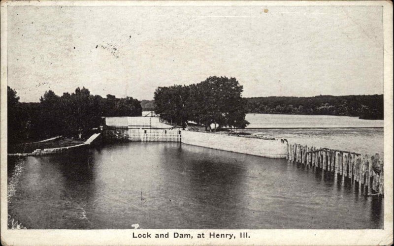 Henry IL Illinois Lock & Dam c1920 Postcard