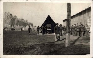 Military Men in Line Tent Trenton NJ Cancel Fort Dix Real Photo Postcard