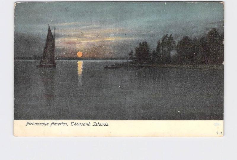 ANTIQUE POSTCARD NEW YORK THOUSAND ISLANDS SUNSET 