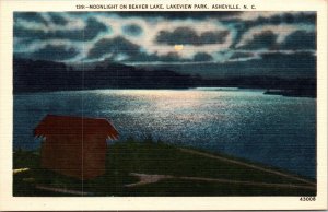Moonlight Over Beaver Lake Lakeview Park Asheville North Carolina NC Postcard 