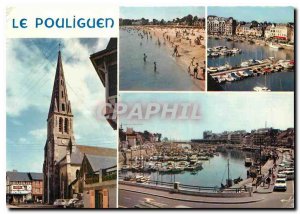 Postcard Modern Colors in Brittany Pouliguen L A Church Harbor Beach