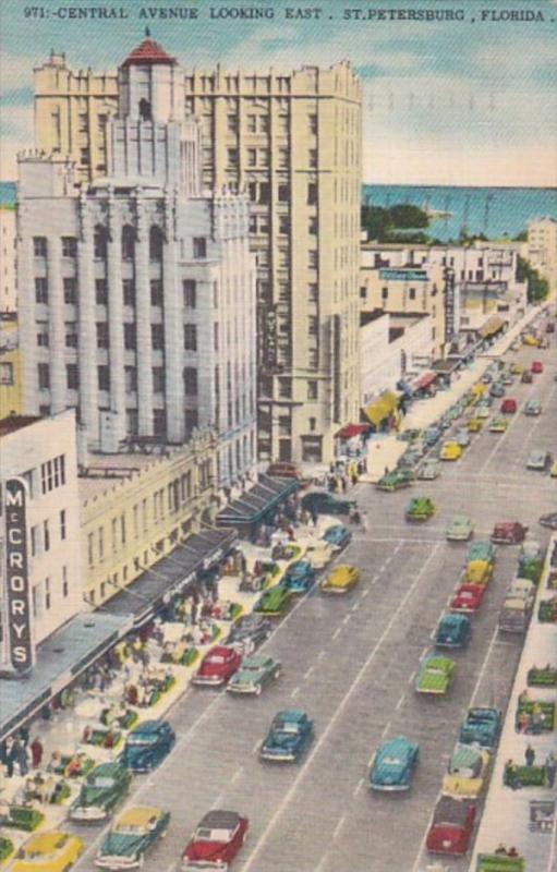 Florida St Petersburg Central Avenue Looking East 1954