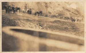 H91/ Occupational RPPC Postcard c1910 Pipeline? Horses Men Wagons 81