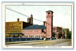 c1910's Grand Trunk Depot Train Station Grand Rapids Michigan MI Postcard 