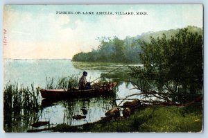 Villard Minnesota MN Postcard Fishing On Lake Amelia Scenic View c1910's Antique