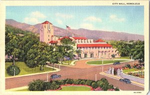 Vintage Honolulu City Hall Hawaii Linen Postcard Curteich Litho