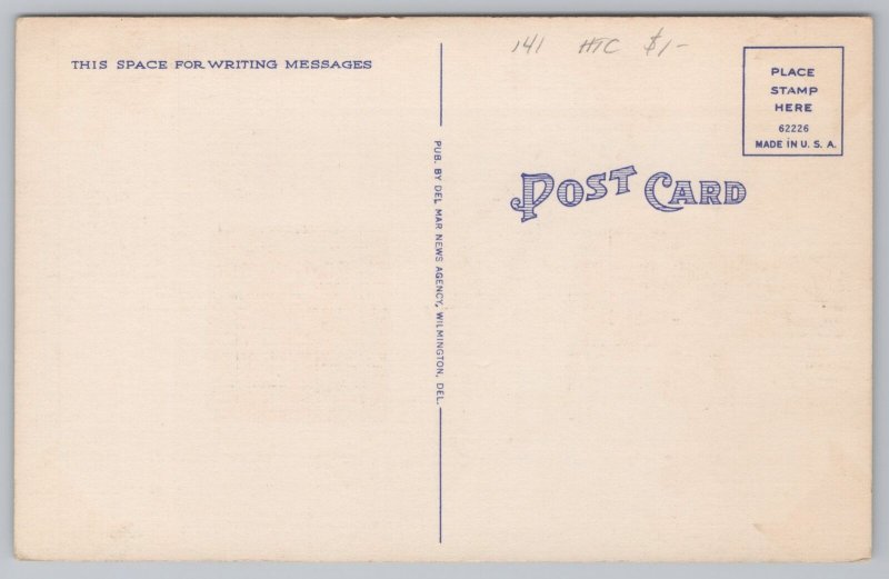 Wilmington Delaware~Rodney Square~Caesar Rodney Monument~Linen Postcard