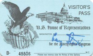 House of Representative Visitor's Pass