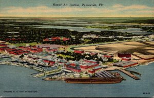Florida Pensacola Aerial View Naval Air Station Curteich