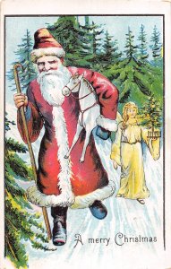 J69/ Santa Claus Christmas Postcard c1910 Toy Horse Angel 344
