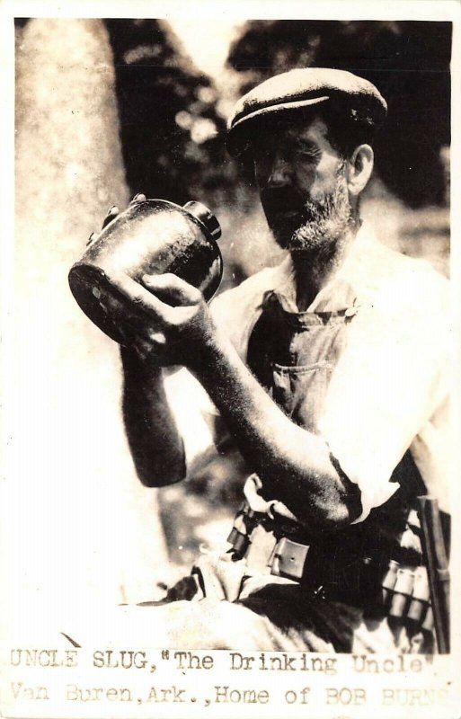 Van Buren Arkansas 1940s RPPC Real Photo Postcard Bob Burns Uncle Slug Drinking