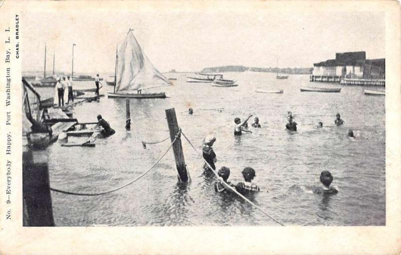 Port Washington Bay New York Bather Scene Antique Postcard K88515